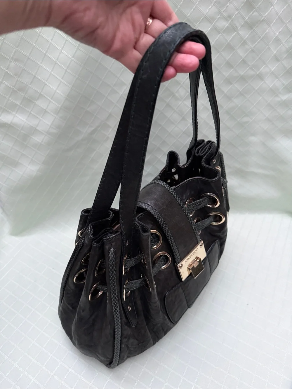 Jimmy Choo Dark Green Leather Shoulder Bag with Gold Hardware - Picture 4 of 13